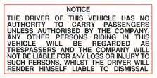 Driver no passengers authorised only