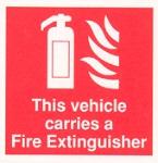 Window sticker  vehicle carries fire extinguisher